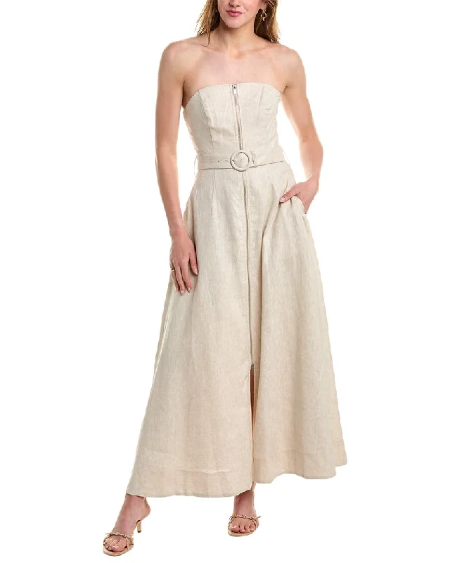 Women's Outerwear Apparel Graceful Drape Nicholas Amalthea Strapless Zip Front Belted Linen Midi Dress