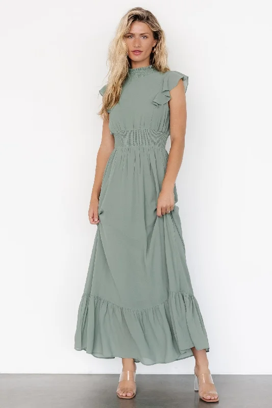 Casual Chic Clothing For Women Minimalist Office - Ready Style Kearny Ruffle Maxi Dress | Eucalyptus