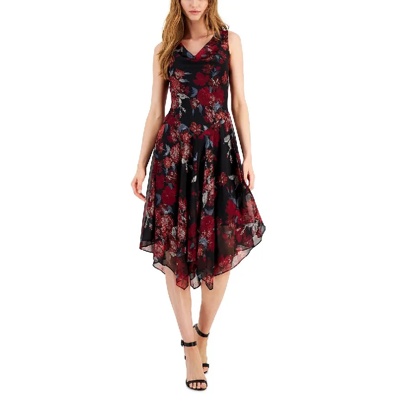 Women's Transitional Garments Celebrate with Big Savings Petites Womens Handkerchief Hem Floral Fit & Flare Dress