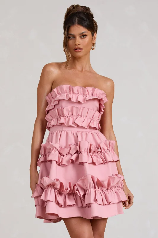 Vintage-Inspired Women's Clothes Flash Sale Rosette | Blush Ruffled Bandeau Mini Dress