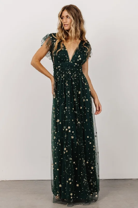 Women's Resort Garments Y2K Nostalgic Fashion Look Nova Shimmer Maxi Dress | Green + Gold