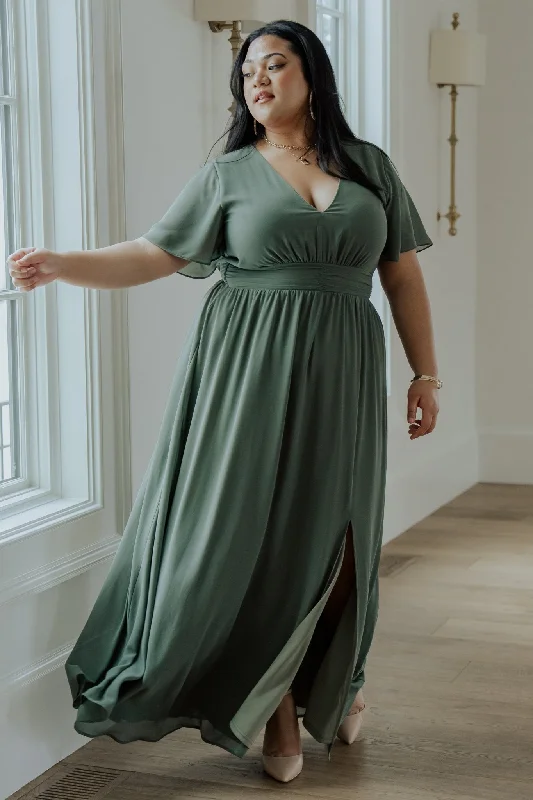 Women's Plus-Size Attire Romantic Detailing Ramona Maxi Dress | Dark Sage