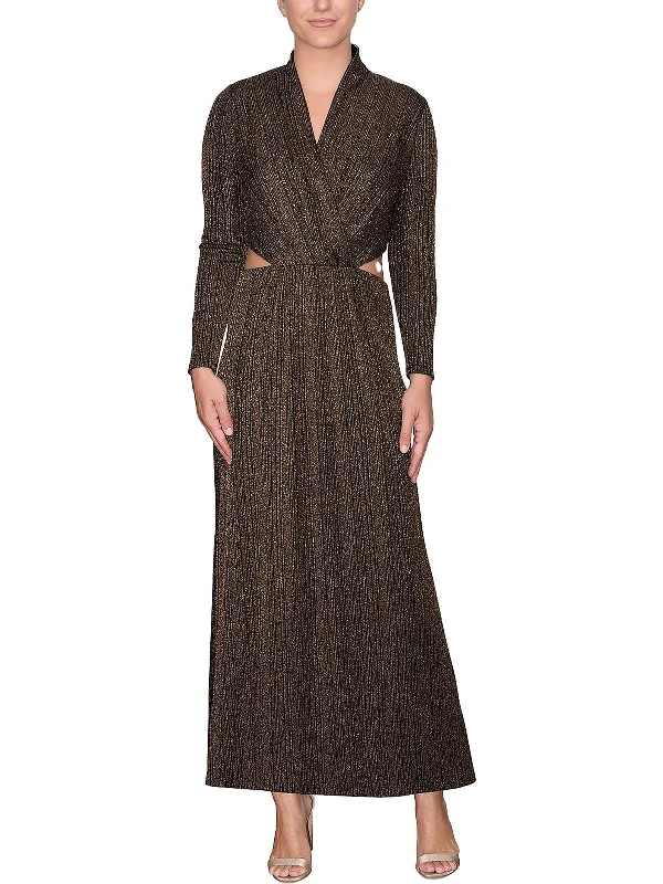 Women's Cozy Clothes Holiday Sale Womens Metallic Cut-Out Maxi Dress