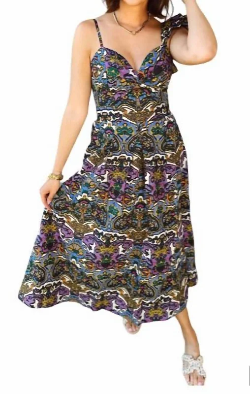 Women's Cozy Outfit For Lounging Graceful Drape Solana Midi Dress In Mosaic