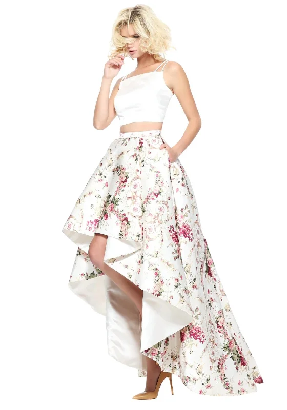 Women's High-End Clothing Limited - Time Bundle Floral Print Prom Dress In Ivory/print