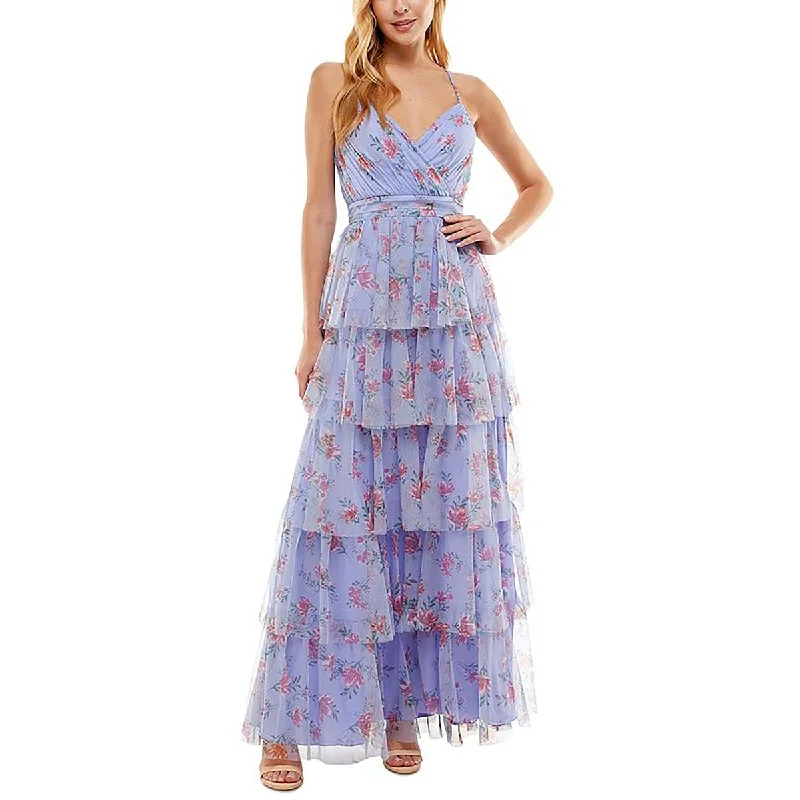 Women's Classic Attire Limited - Stock Juniors Womens Floral Print Tiered Skirt Evening Dress