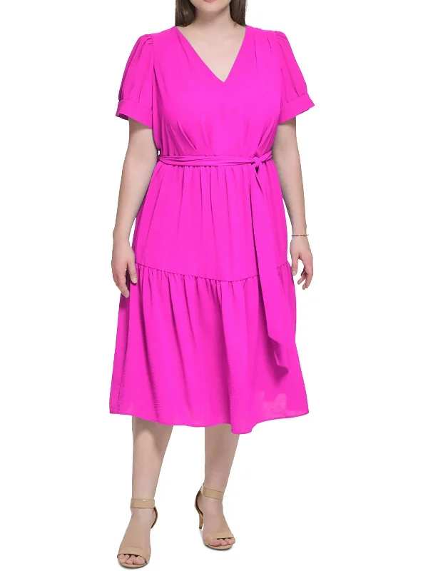 Women's Activewear Outfit Graceful Drape Plus Womens Tiered Polyester Midi Dress