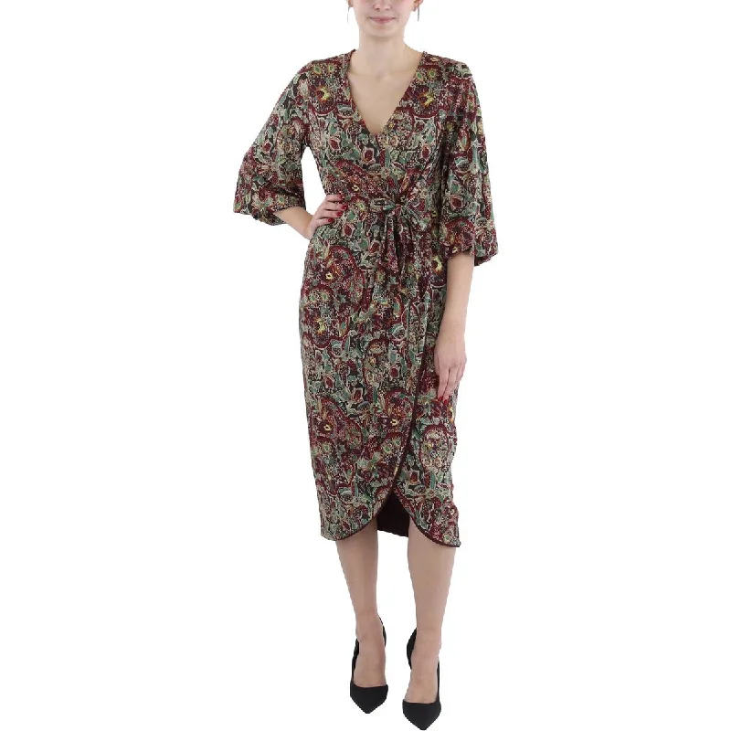 Women's Casual Attire Fashion-Forward Style Womens Floral Print Tea Length Wrap Dress