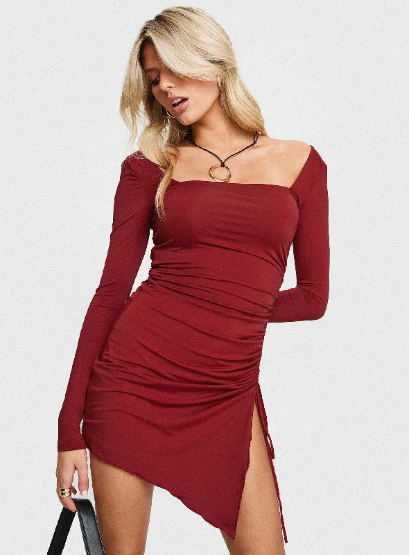 Formal Clothing For Women Big Savings on Rustic Countryside Styles Caprani Long Sleeve Mini Dress Burgundy