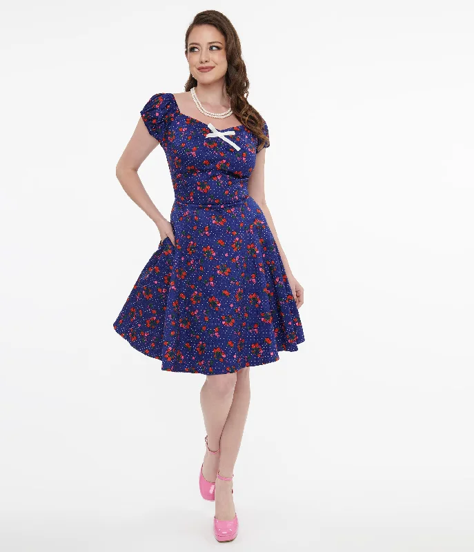 Stylish Clothes For Women Feminine Soft - Hued Look 1950s Collectif Blue & Mixed Berries Print Dolores Mini Dress