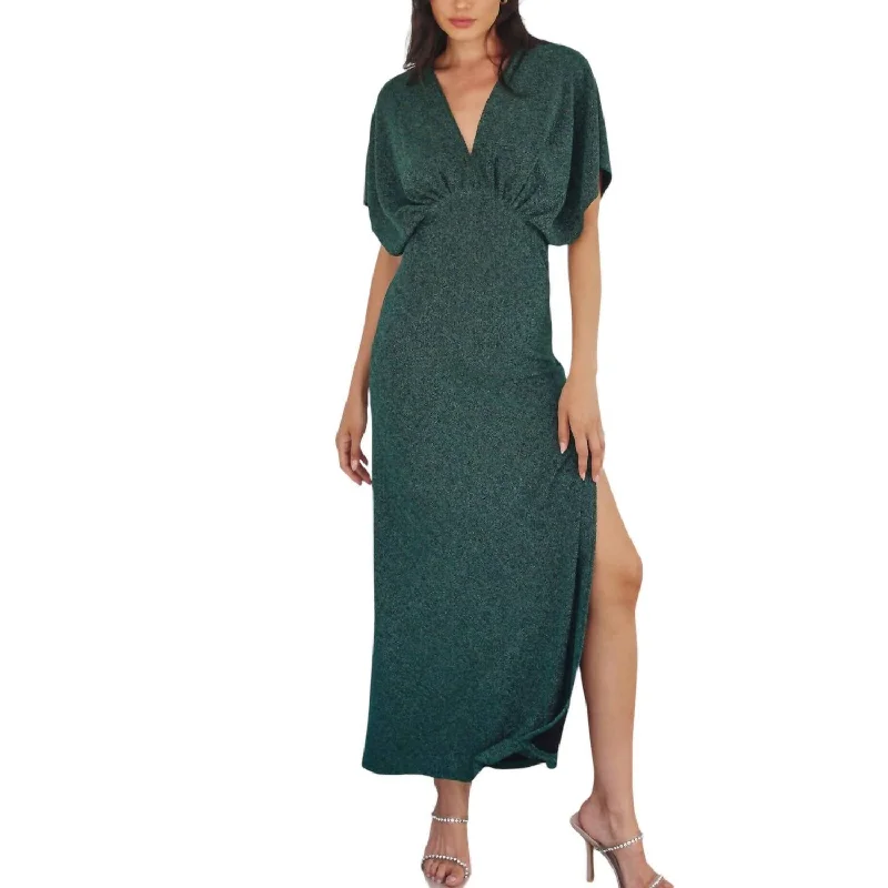 Women's Outfit For The Office Score Big on Glamorous Red - Carpet Styles Nightscape Blouson Maxi Dress In Emerald