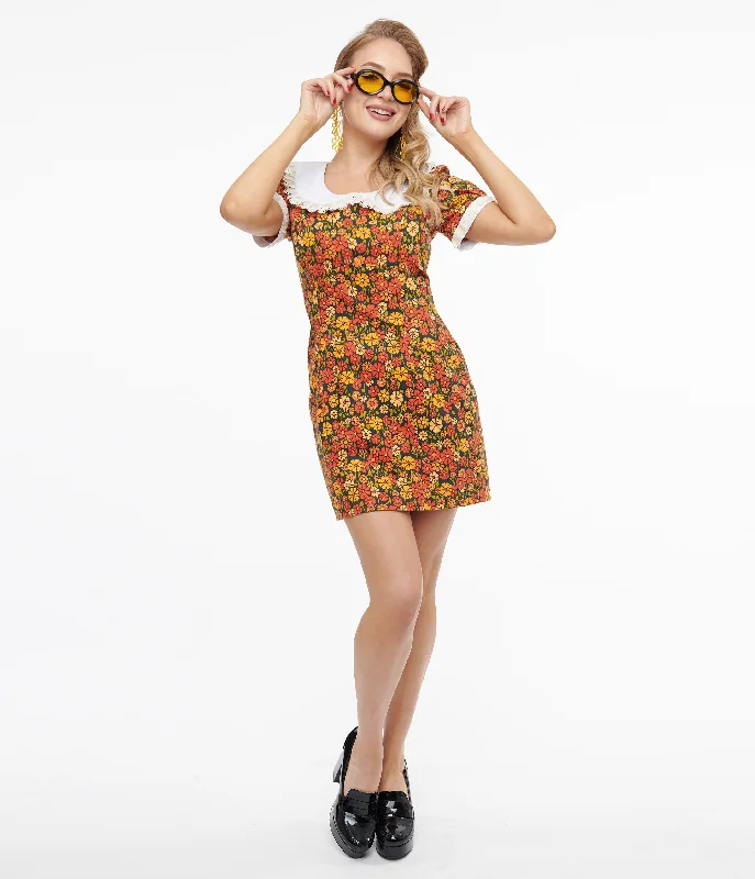 Women's Functional Apparel For Outdoor Activities Lightweight Fabric Miracle Eye 1960s Yellow & Orange Marigold Dolly Mini Dress