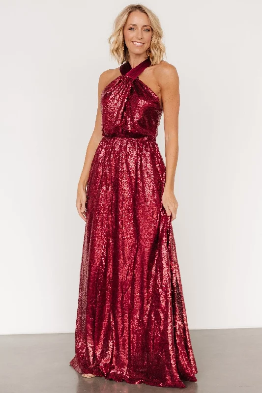 Chic Women's Attire Vibrant Prints Khai Sequin Maxi Dress | Burgundy