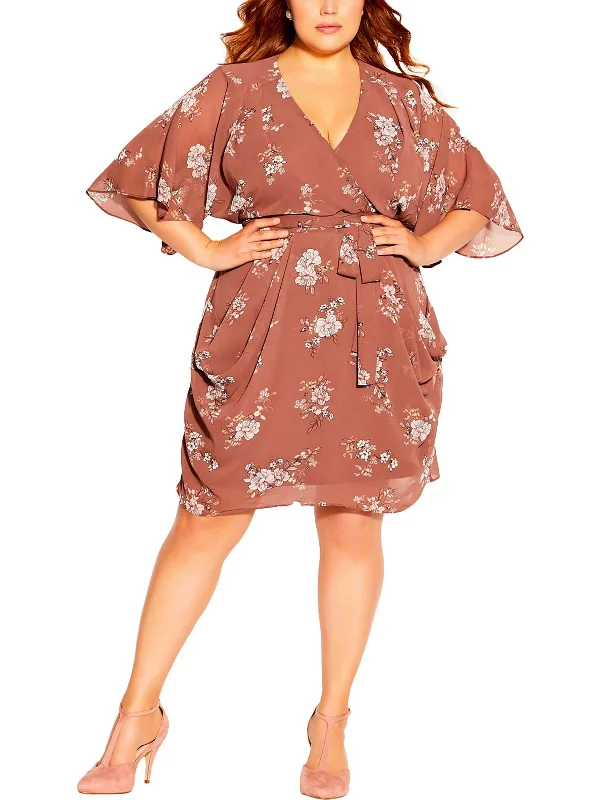 Women's Travel Apparel Flash Deals Womens Mini Floral Print Wrap Dress