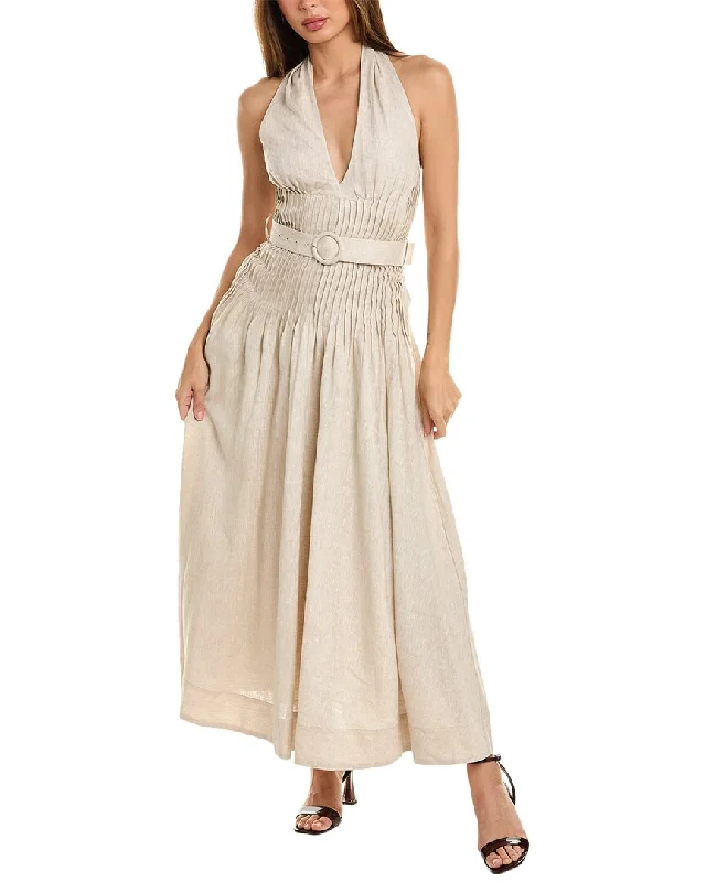 Women's Formal Apparel Effortless Comfort Nicholas Calliope Pintuck Halter Belted Linen Midi Dress