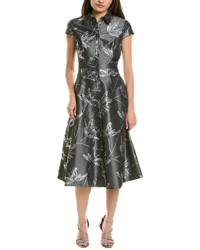 Women's Tailored Outfit Flowy Fabric Aidan Mattox Floral Jacquard Midi Dress