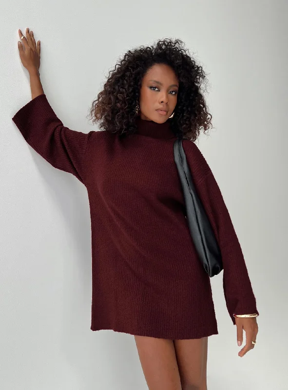 Women's Everyday Apparel Graceful Drape Sonelle Knit Mini Dress Burgundy