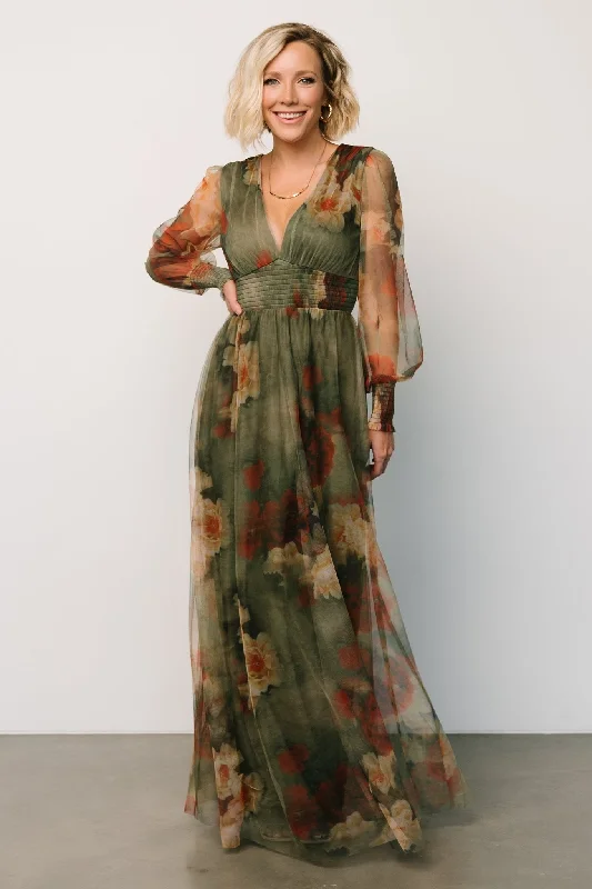 Women's Timeless Attire Subtle Sophistication Layla Tulle Maxi Dress | Olive + Rust