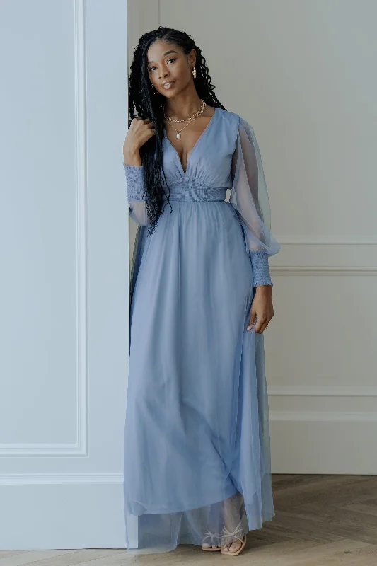 Women's Festive Attire Vintage Elegance Layla Tulle Maxi Dress | Whisper Blue