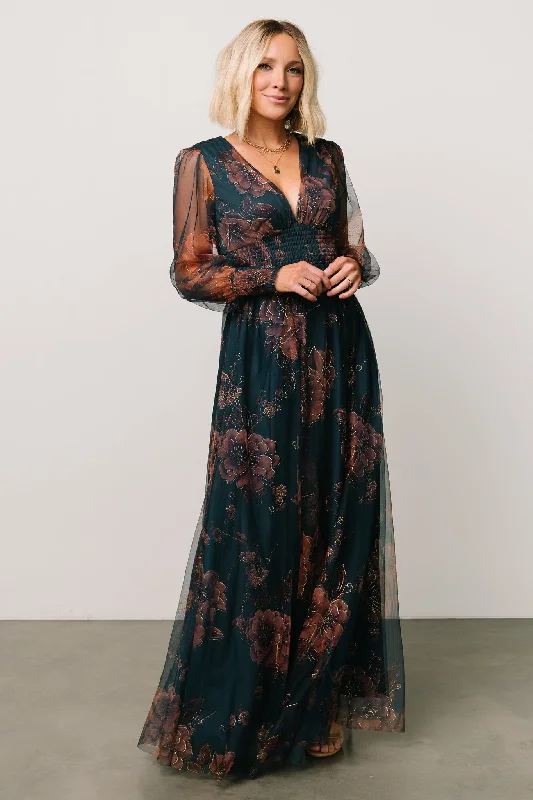 Women's Vacation Attire Luxury Comfort Layla Tulle Maxi Dress | Copper + Blue Metallic