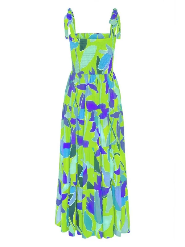 Fashionable Women's Clothes Buy More, Save More Printed Smocked Maxi Dress In Green