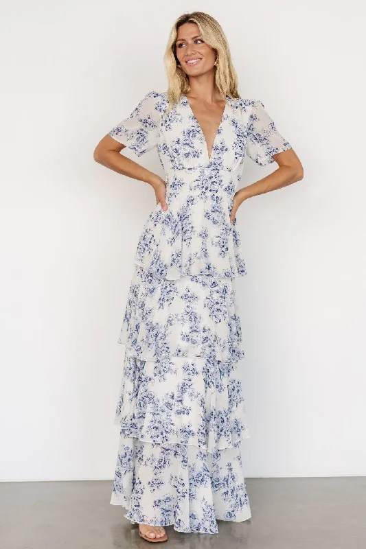 Women's Apparel Limited - Time Bundle Montaigne Ruffle Maxi Dress | Off White + Blue