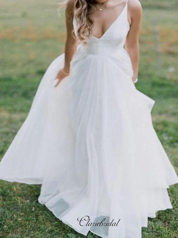 Stylish Women's Attire Limited - Edition Drops Backless Wedding Dresses, V-neck Wedding Dresses, A-line Wedding Dresses