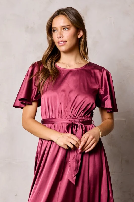 Women's Seasonal Apparel Summer Splash Sale The Tiffany Dull Satin Slit Dress in Wine FINAL SALE