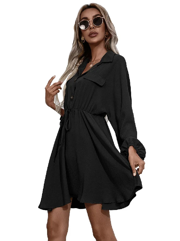 Women's Elegant Garments Luxury Comfort Remy Cotton Pocketed Shirt Dress - Ink - FINAL SALE