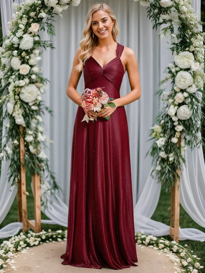 Women's Travel Outfit Set Boho - Chic Festival - Ready Style Glittery V-Neck Sleeveless Bridesmaid Dress with Adjustable Lace-Up Back