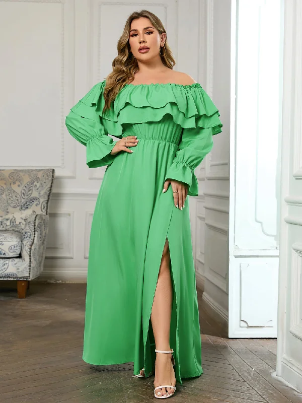 Stylish Women's Apparel Boho - Chic Festival - Ready Style Off Shoulder Long Sleeve Flouncy Maxi Bodycon Dress HB100410