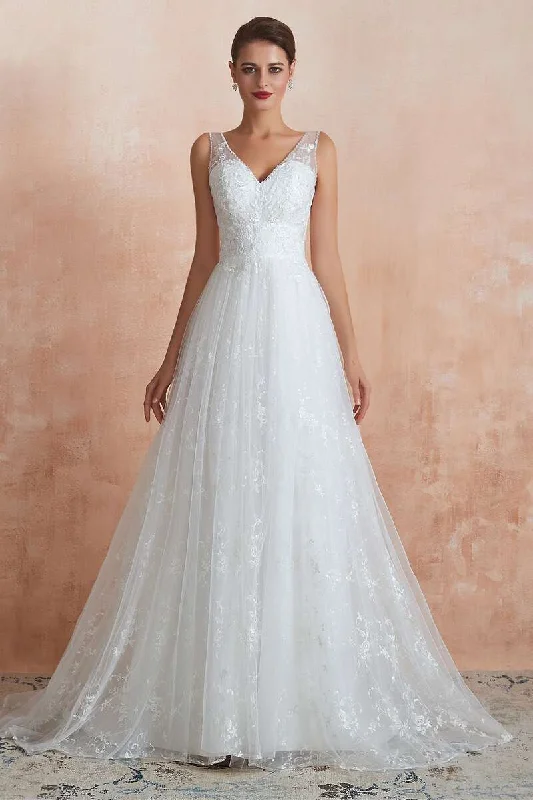 Women's Clothing For Outdoor Events Feminine Grace Elegant Lace V-Neck A-Line Wedding Dress