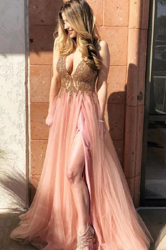 Women's Vacation Outfit Set Boho - Chic Festival - Ready Style Sexy Deep V Neck Sleeveless Tulle Long Prom Dresses A Line Beading Formal Dresses N1612