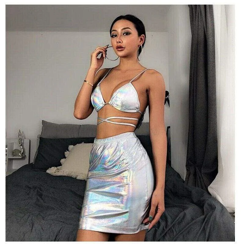 Women's Functional Outdoor Garments Elevated Style FashionSierra - Women 2 Piece Summer Backless Bodycon Crop Tops and Skirt Set Short Mini Dress Party Sexy Ladies Clubwear Set