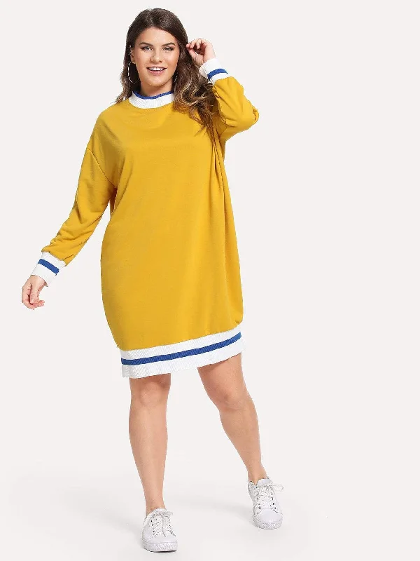 Women's Vintage-Inspired Clothing Father's Day Deals Plus Contrast Trim Sweatshirt Dress