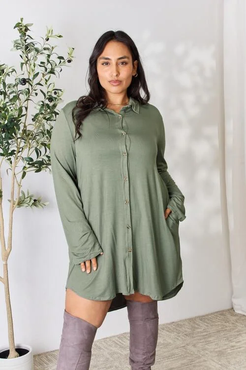 Comfortable Outfit For Women Modern Romance Celeste Full Size Button Down Shirt Dress