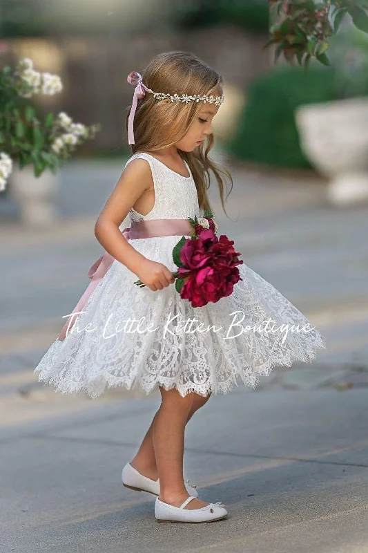 Women's Chic Outfit Limited Quantities Sleeveless Knee Length Lace Flower Girl Dresses