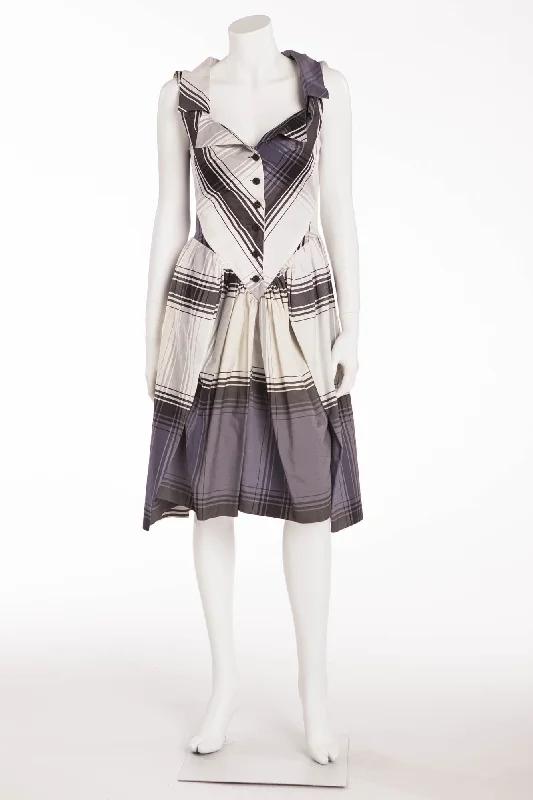 Women's Seasonal Attire Elegant Contour Vivienne Westwood - Sleeveless Gray, Cream and White Plaid Dress - IT 42