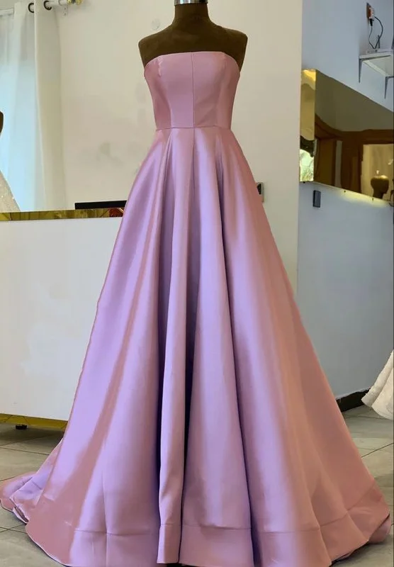 Formal Attire For Women Beat the Heat in Tropical Styles A-line strapless satin prom dresses mauve pink formal gown floor length       cg23019