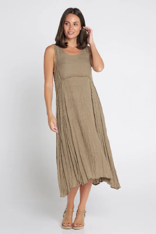 Women's Vintage Clothes Flash Sale Sleeveless Waterhouse Dress - Brown/Khaki