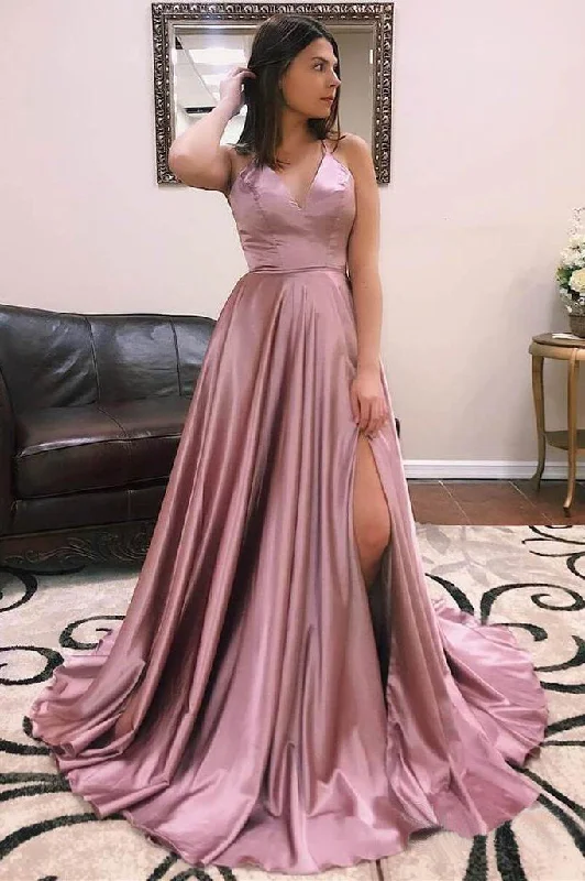 Women's High-Fashion Outfit Save on Classic Elegant Styles V-Neck Sleeveless Long Graduation Dresses  A Line Straps Prom Dresses N1577