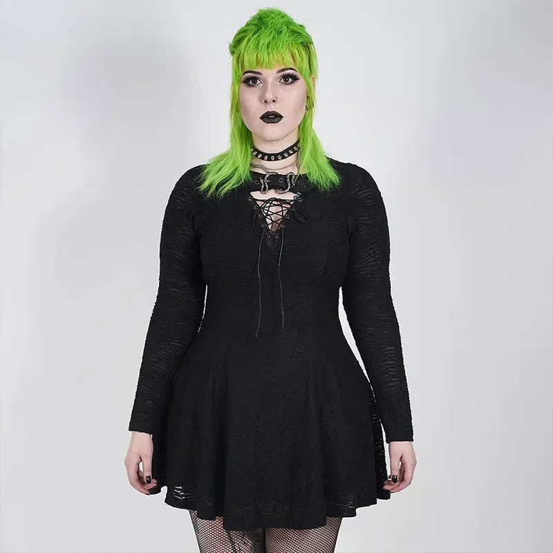 Women's Fashionable Attire For Work Modern Romance Plus Size Punk Long Sleeve Plus Size Gothic Cut-out Dress