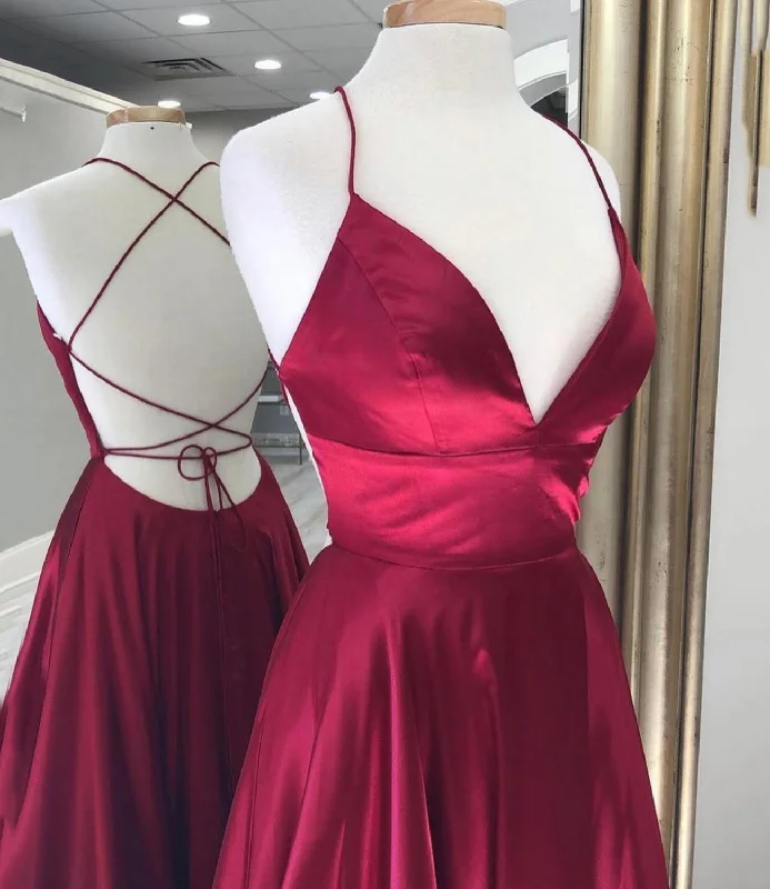 Women's Elegant Evening Outfit Weekend Special BURGUNDY SATIN LONG A LINE PROM DRESS EVENING DRESS       cg23453