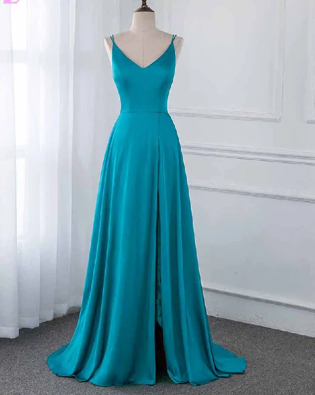 Women's Casual Apparel For Weekends Effortless Comfort Silk Feeling Satin  Spaghetti Strap Long Prom Dresses 2019 PL2103