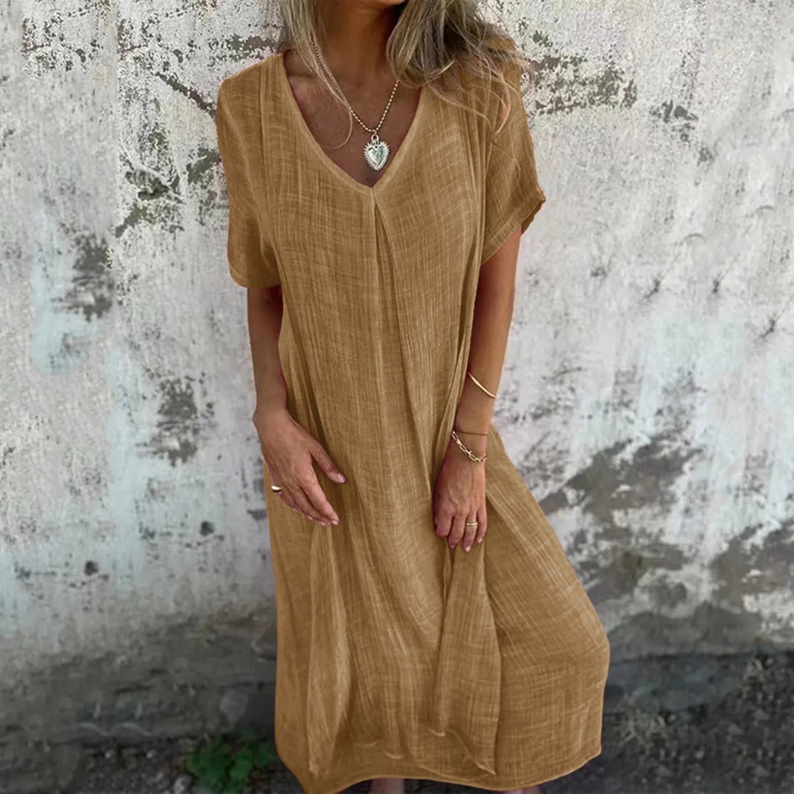 Charming Everyday Clothing For Women Early Access to Art Deco Styles Sale JuliaFashion - Women's Summer Cotton Linen Short Sleeve Loose Simple Solid Color Long Pullover Casual Loose T-Shirt Dress