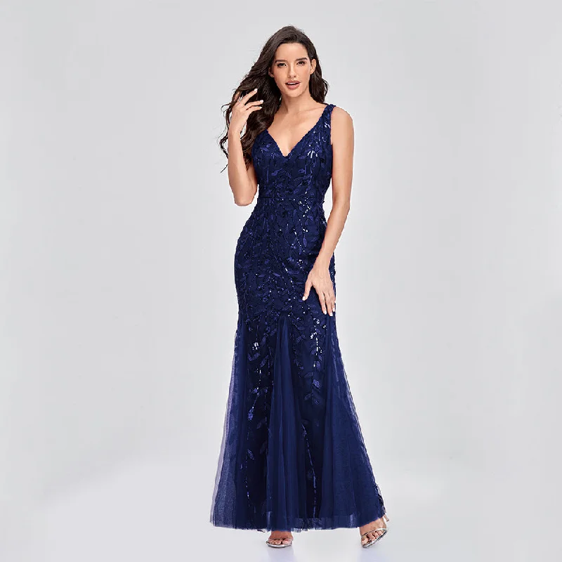 Women's Contemporary Clothing Classic Timeless Elegant Style Erin Formal Sleeveless Sequin Evening Dress