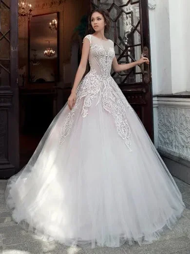 Women's Vacation Clothes Dreamy Draping Sleeveless Long A-line Lace Tulle Wedding Dresses, Bridal Gown, 2020 Wedding Dresses