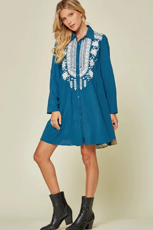 Stylish Outerwear Clothes For Women Contemporary Elegance Embroidered & Paisley Shirt Dress