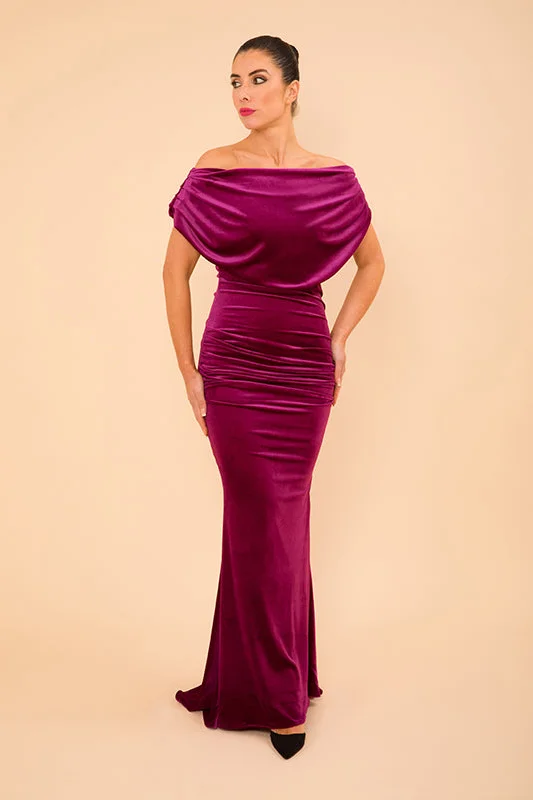 Women's Luxury Attire Classic Charm Platinum gown in magenta velvet