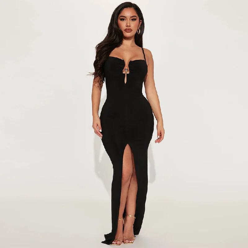 Women's Work Apparel Effortless Sophistication Strappy Sleeveless Slit Maxi Bodycon Dress PD23304